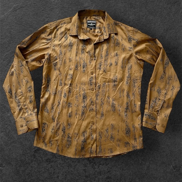 Barabas Long Sleeve Button Up Shirt Golden Brown Black Print L - Picture 1 of 8